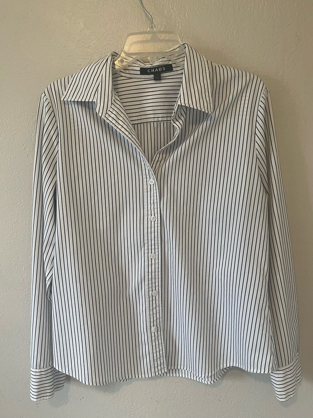 Women's Chaus Black and White Stripped Dress Shirt Size 12